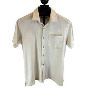 LOB Mens Short Sleeve Button Up Shirt Ivory Speckled Knit Size L
